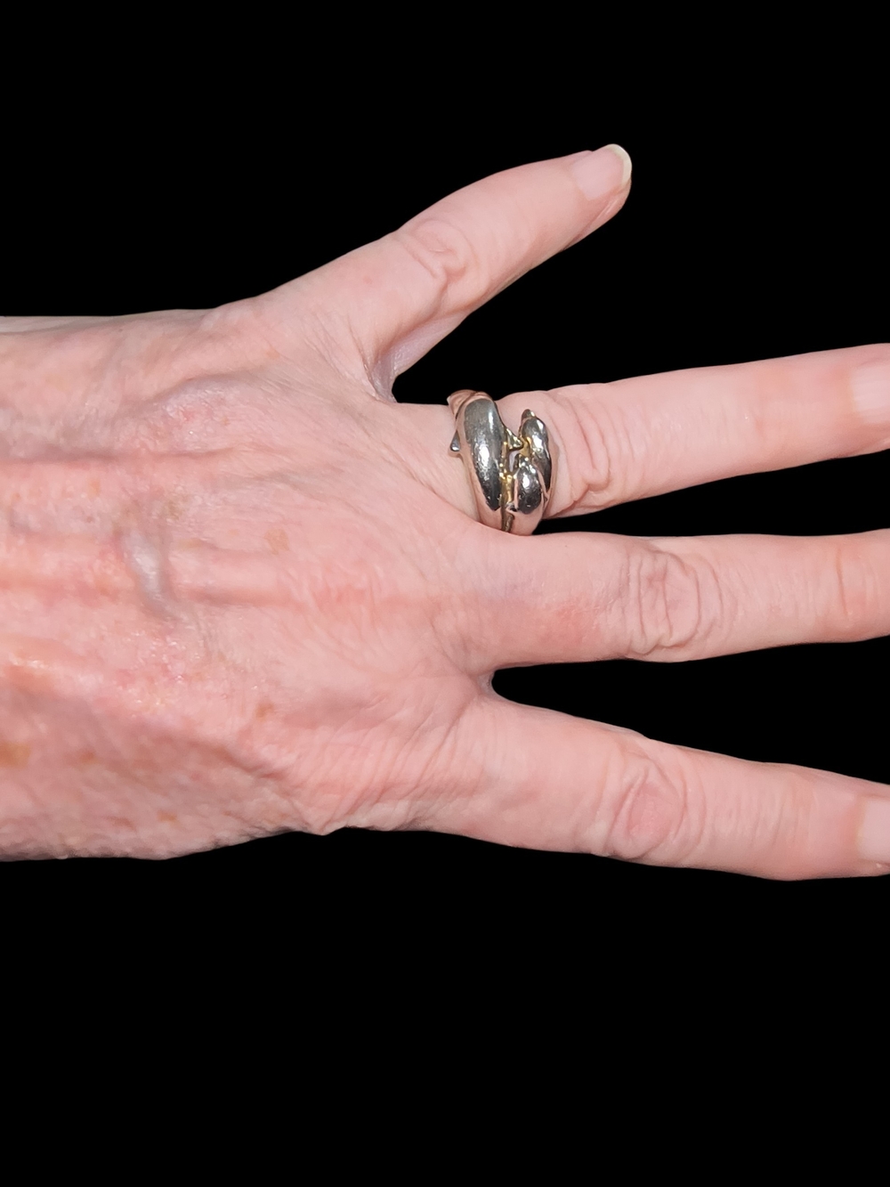 Triple Dolphin Wrap Ring in Silk Textured Sterling Silver - Picture 6 of 11